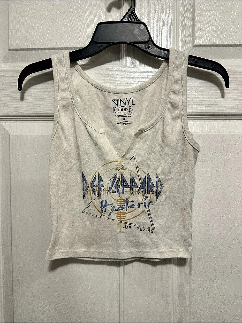 The Vinyl Icons Def Leppard Hysteria Tour Crop Tank Cream & Blue Medium